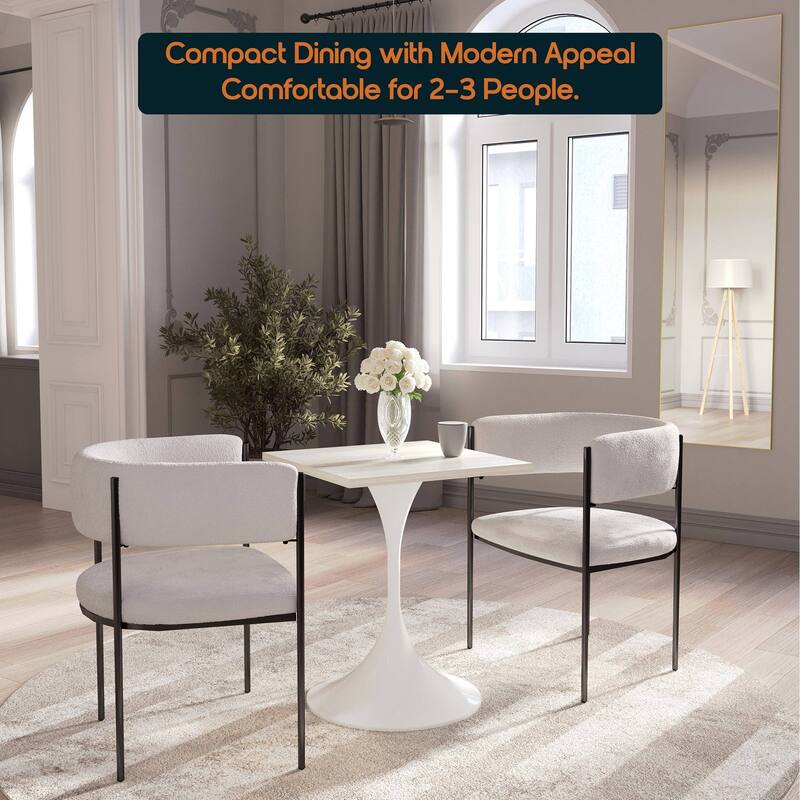 Verve 24 in. Wide Dining Table Square MDF Wood Tabletop in White Stainless Steel Pedestal Base Accent Kitchen Table