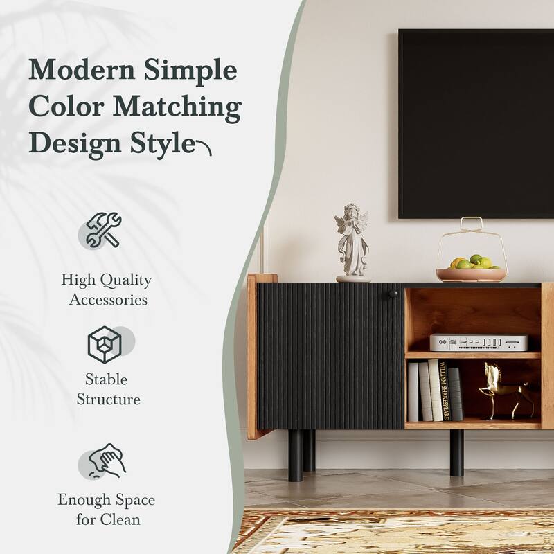 61" Mid Century Modern TV Stand, Media Console with 3 Cabinets and Open Shelves for TVs Up to 70"