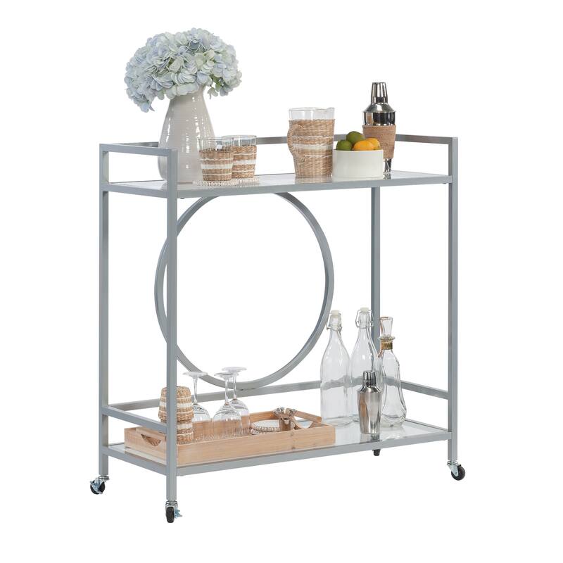 Wood Contemporary Bar Cart with 2 Glass Shelves - 35.55" L x 15.75" W x 37.21" H