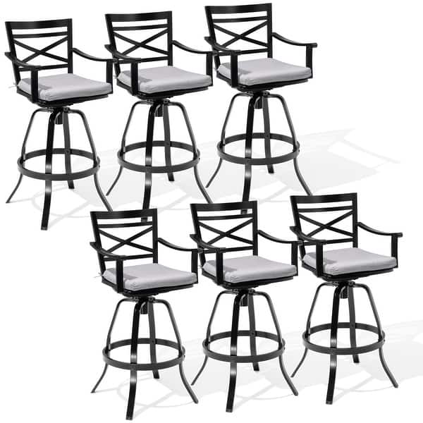 slide 2 of 20, Outdoor Cast Aluminum Sunbrella Swivel Bar Stools Patio Bar Height Barstools with Back 6PC - CAST SILVER