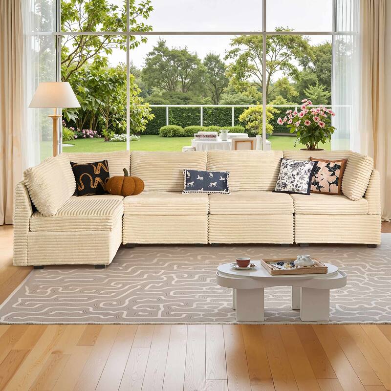 OVIOS Long Plush Deep Seat Indoor Sofa - Plush Beige