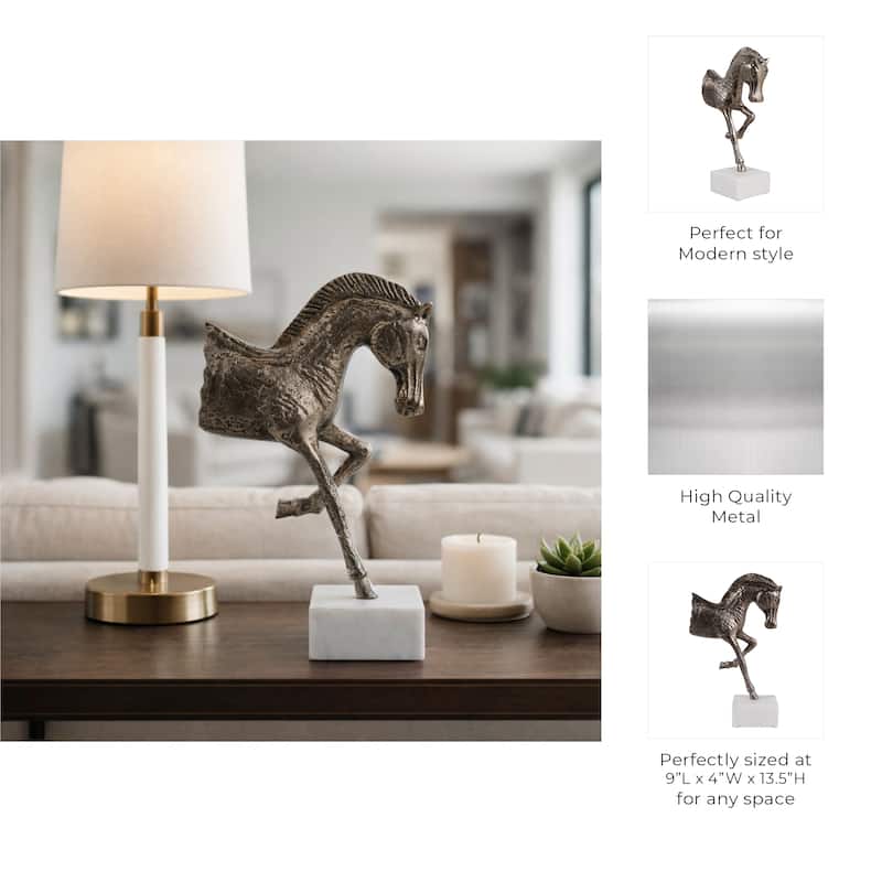 Decorative Horse Figurine Sculpture on Marble Base - 13.5"
