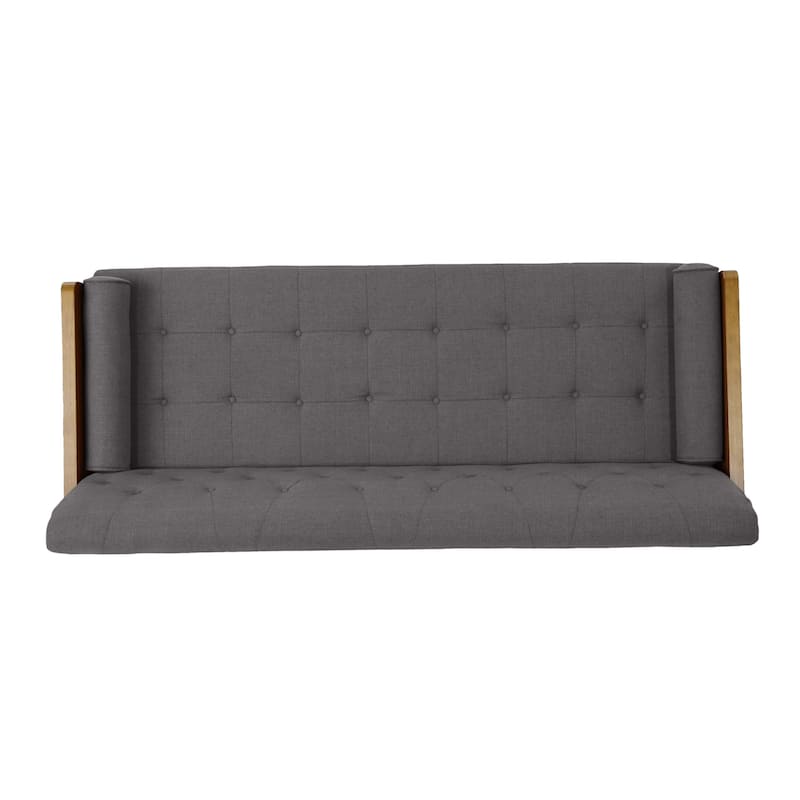 Sofa, 72 Inch, Contemporary Tufted Button Design, Dark Gray, Brown