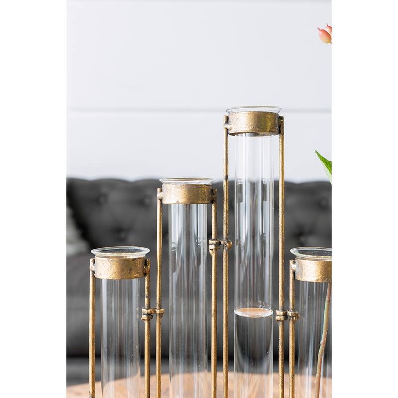 Glass Vial Flower Vase with Iron Frame - 17.75"