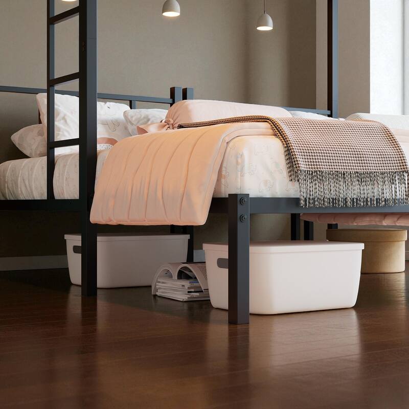 Metal Twin Over Twin Over Twin Triple Bunk Bed with Safety Guardrails, Ladder, Convertible 3 Beds, Heavy-Duty Frame