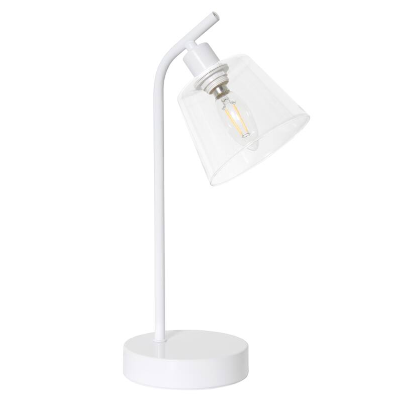 Angled Desk Lamp with Clear Ribbed Glass Shade - 15.75" - White