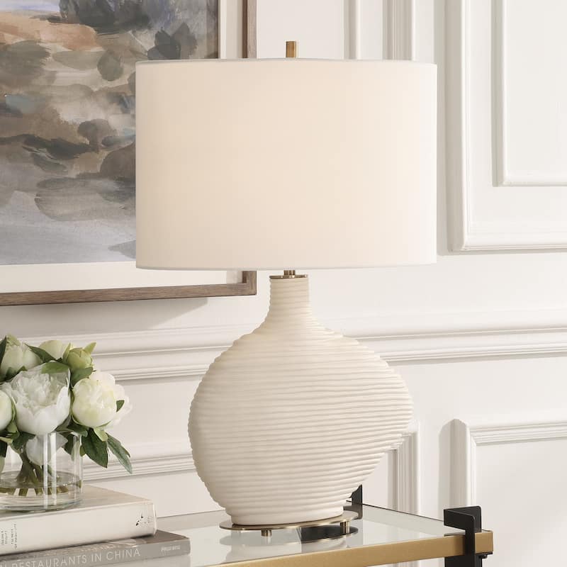 Ceramic Table Lamp with Drum Shade - 24.25" - Antique Brass Finish