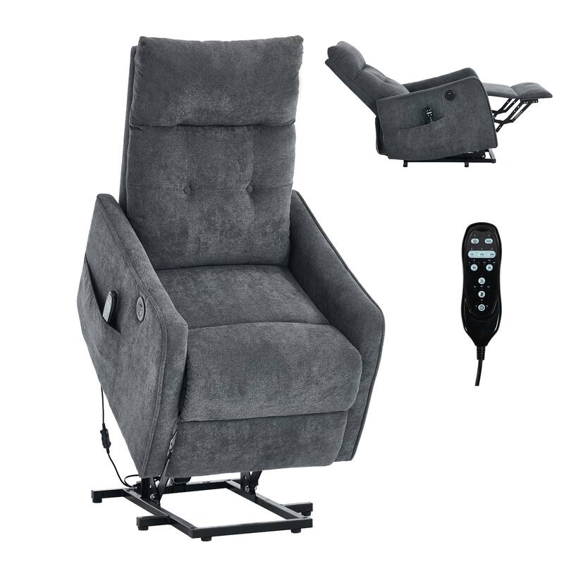 Chenille Power Lift Recliner Chair, Single Motor Heavy Duty Recliner Chair with Massage & Heat, Lounge Sofa Chair with USB Port