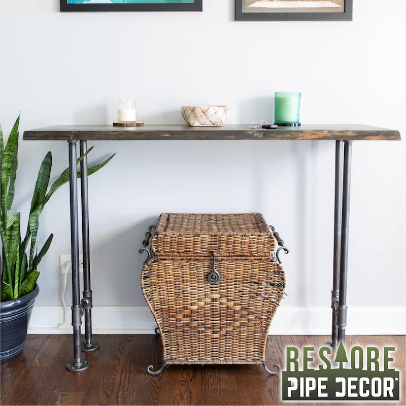 PIPE DECOR Solid Live Edge Wood Console Table with Industrial Pipe Legs