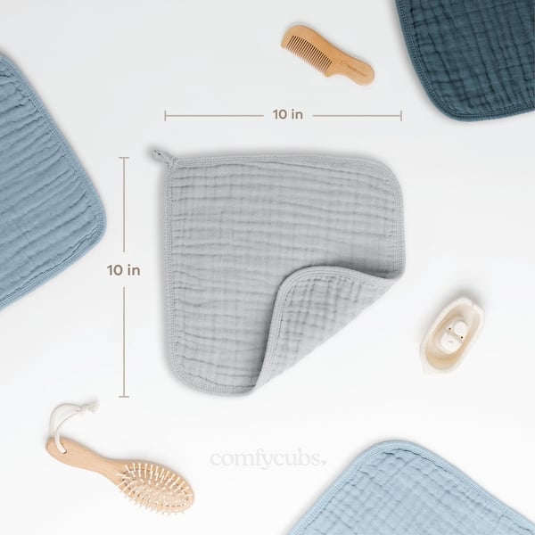 dimension image slide 16 of 18, Muslin Baby Washcloths, Soft 10"x10" Cotton by Comfy Cubs