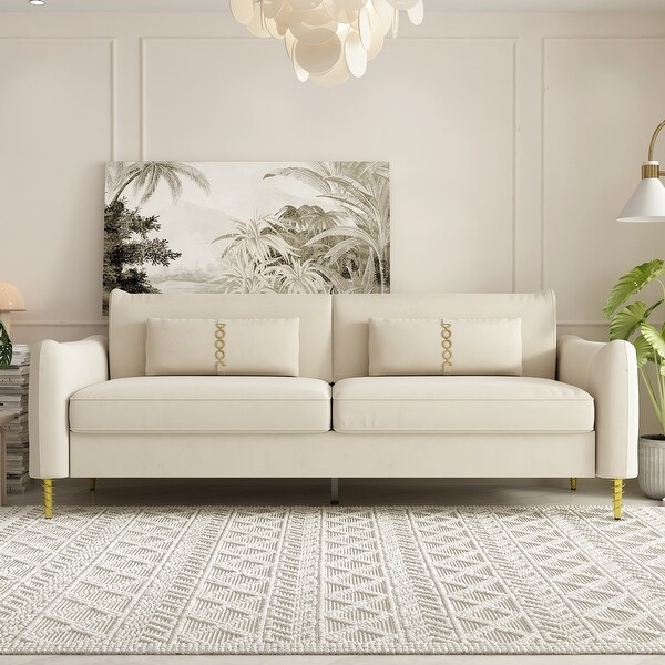 Beige Modern Velvet Couch with Gold Legs 85.83inch with