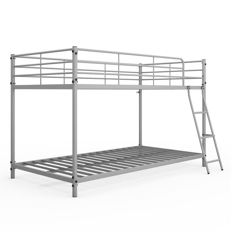 Twin Round Pipe Bunk Low Bed Guardrail Angled Ladder Iron Bed USA