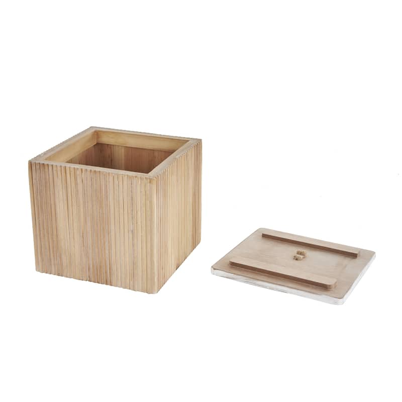 Wooden Washed Ribbed Storage Box with White Lids and Rope Handles - Set of 2 Brown - Roche River Decor