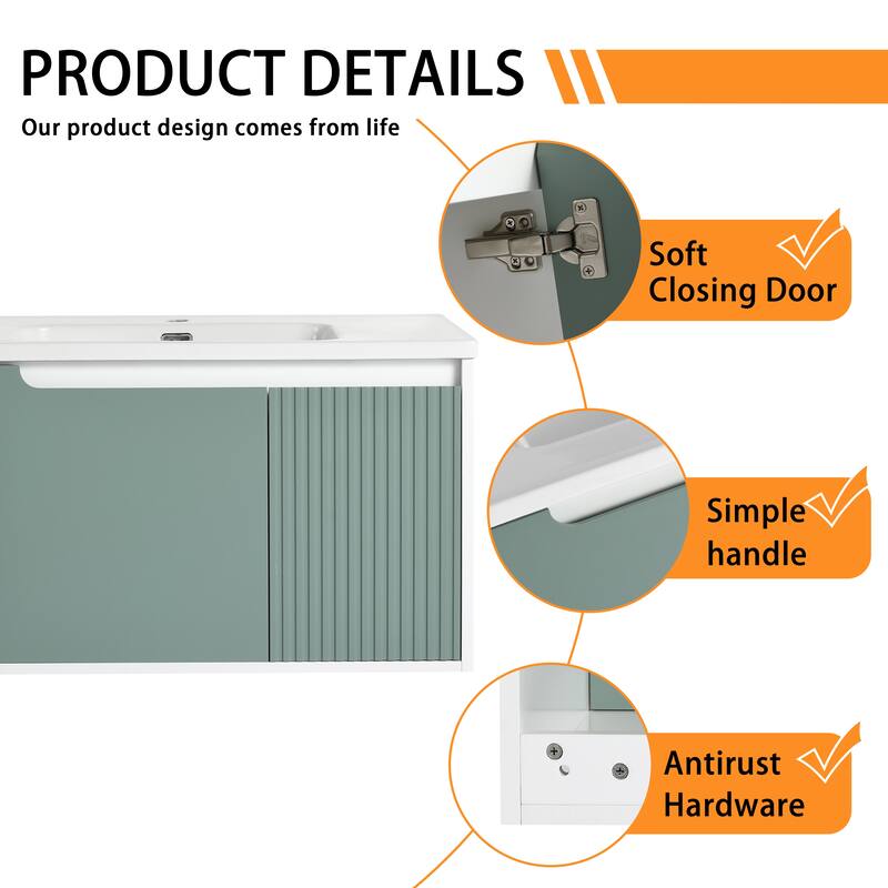 Bathroom Vanity With Sink In 32/36/40/84/76/92 Inch, Floating Bathroom Vanity With Soft Close Door