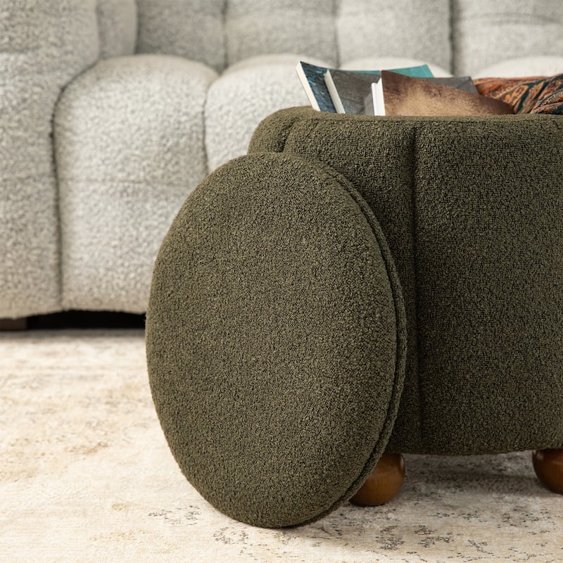 Glitzhome 19"H Boucle Upholstered Storage Ottoman Stool with Rubberwood Feet