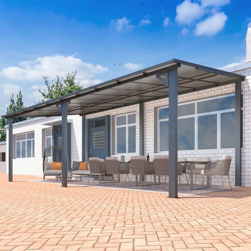 AECOJOY Wall Mounted Gazebos Pergola Gazebo Awnings for Backyard - 20' × 10' - Dark Grey