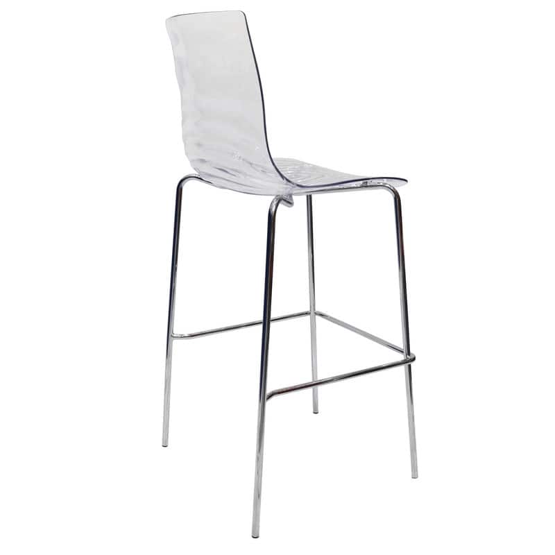 Astor Modern Plastic Bar Stool Chrome Steel Base Counter Stool with Ripple Swirl Seat Design and Footrest