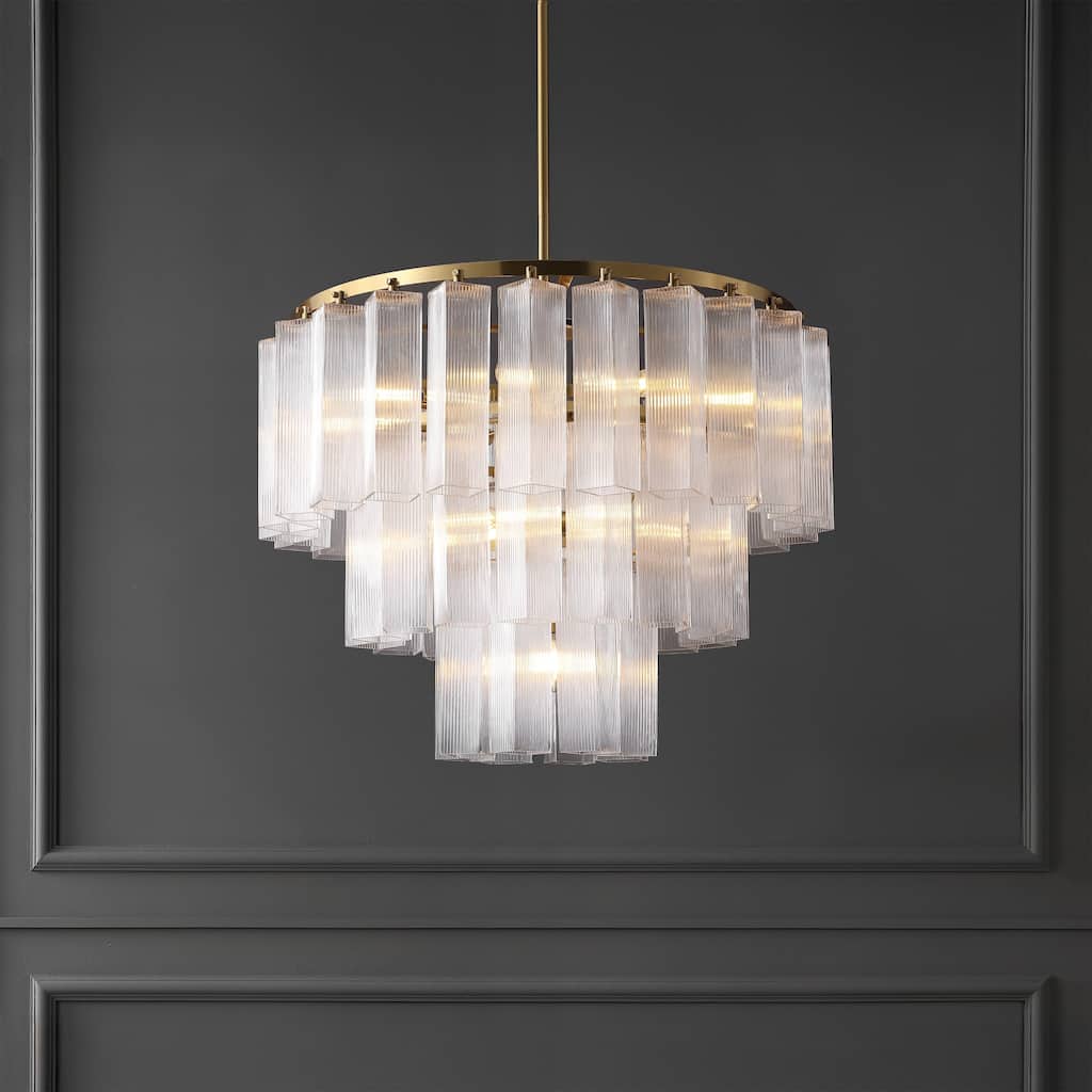 SAFAVIEH Couture Lighting Kelcie Tiered Glass Chandelier, 13-Light Modern Ceiling Fixture for Dining Room and Entryway