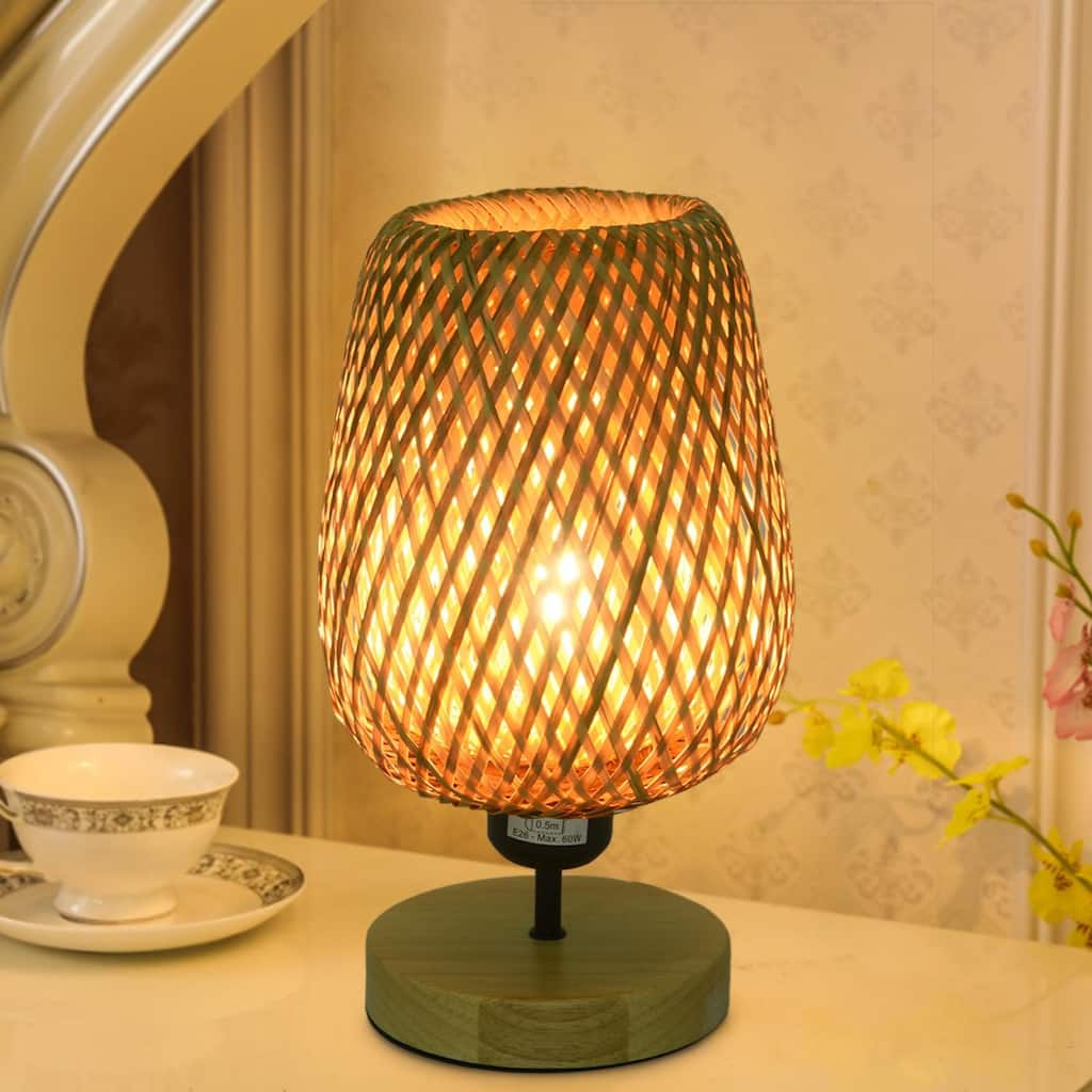 European Style Rubber Wood Table Lamp Bamboo Woven Hotel Bedside Table Lamp Different Table Lamp Crafts Decorative Table Lamp