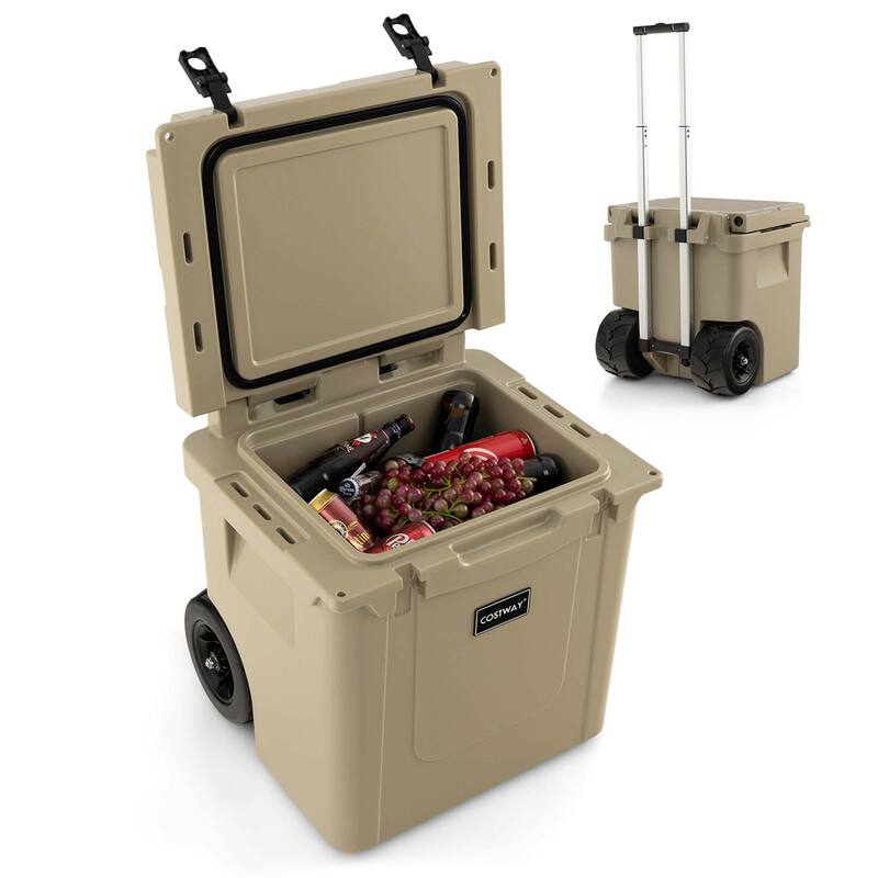 Costway 45 Quart Cooler Towable Ice Chest w/ All-Terrain Wheels - See Details