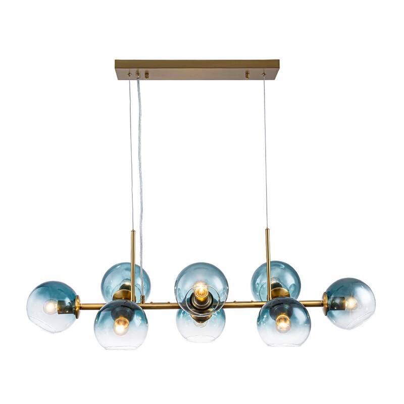 Modern 8-Light Glass Globe Linear Sputnik Island Chandelier Semi Flush