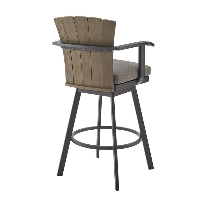 Luna 26 Inch Outdoor Swivel Counter Stool Chair, Rustic Teak Wood, Black