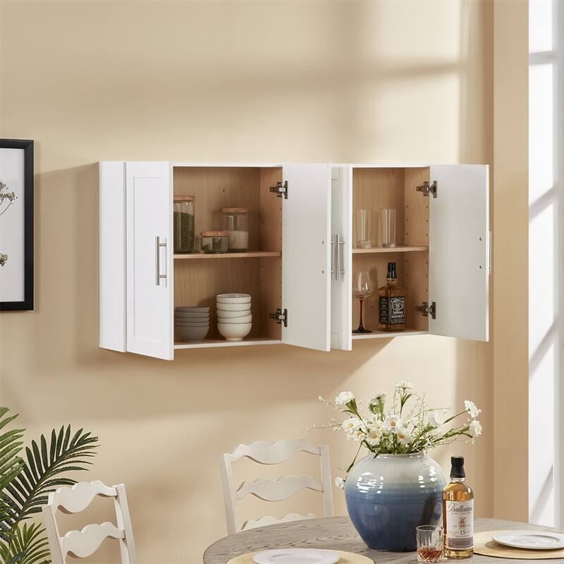 Wood Hanging Cabinet with Doors and Shelves