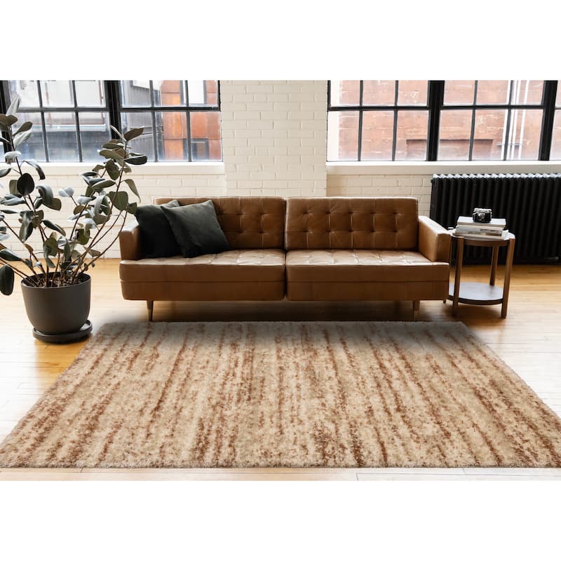 Orange Cream Taupe Distressed Striped Rug