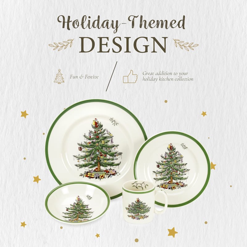 Spode Christmas Tree 4 Piece Place Setting - 11.2" L x 3.5" W x 11.2" H