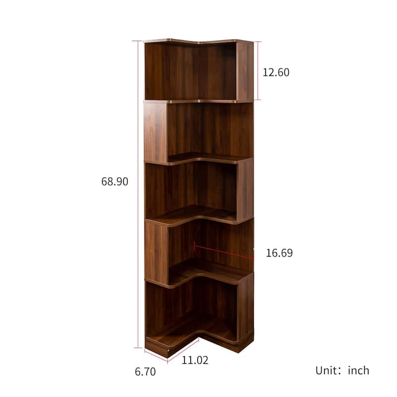 Corner Book Shelf - 5 Tier Corner Bookshelf Bookcase with Baffle, Freestanding L Shaped Display Shelf Stand