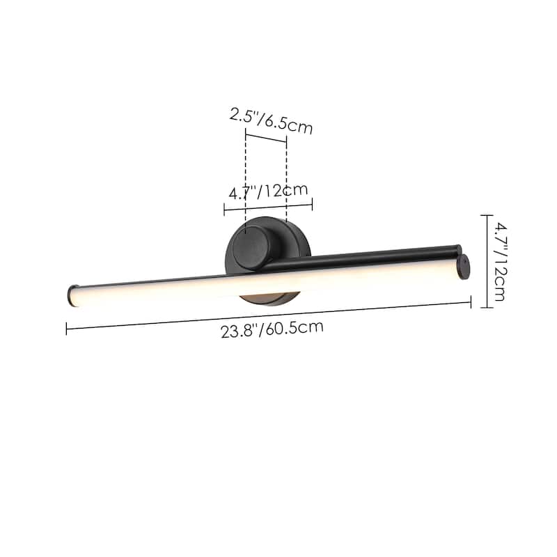 1-Light 23.8" W Modern Black Linear Metal Dimmbale Integrated LED Bathroom Vanity Mirror Light/Picture Light