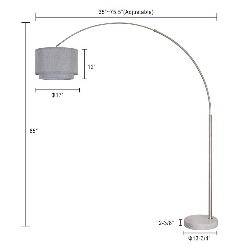 Q-Max Modern 81" Tall Standing Adjustable Arched Floor Lamp with Double Drum Shade and Marble Base