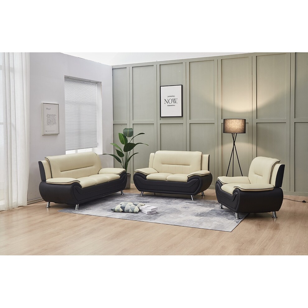 Ginsberg 3 piece faux leather living room set orren ellis fabric sale