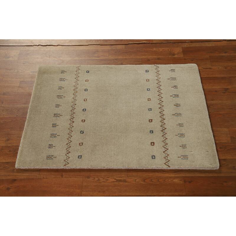 Hand Knotted Oriental 100% Wool Carpet Tribal Tribal Beige & Ivories Gabbeh Area Rug - 3' 0'' X 2' 0''