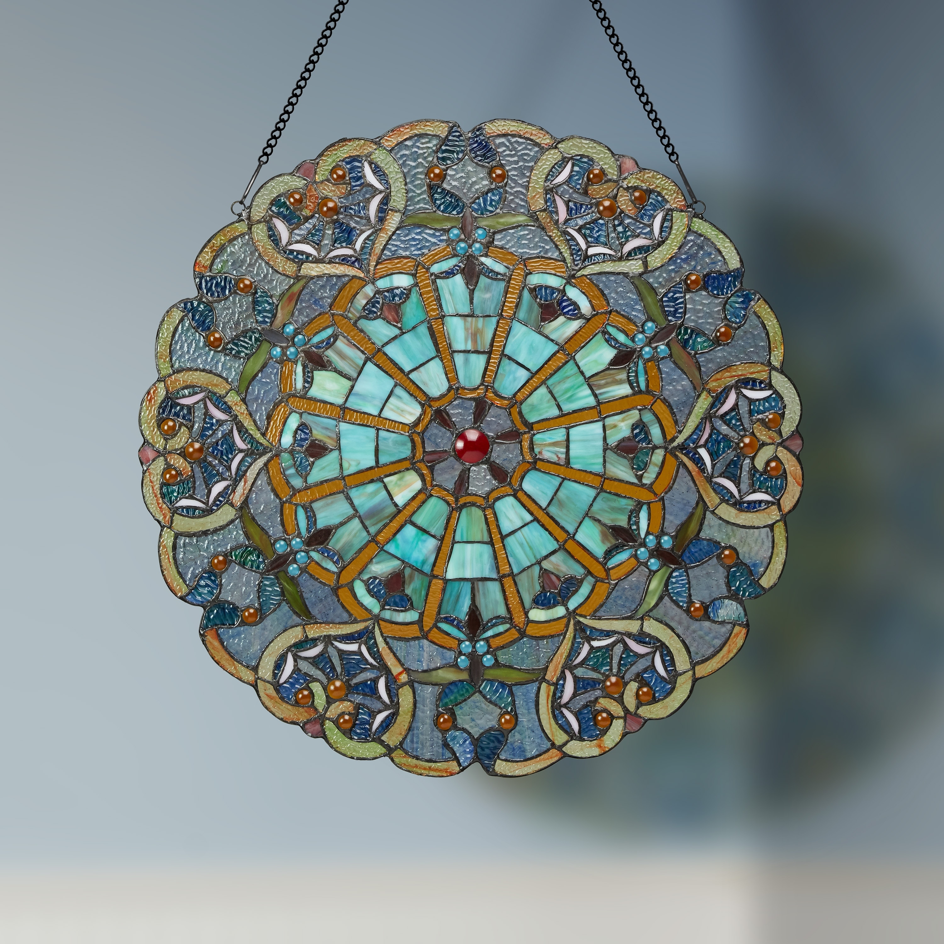 River of Goods 22" H Victorian Tiffany-Style Stained Glass Window Panel