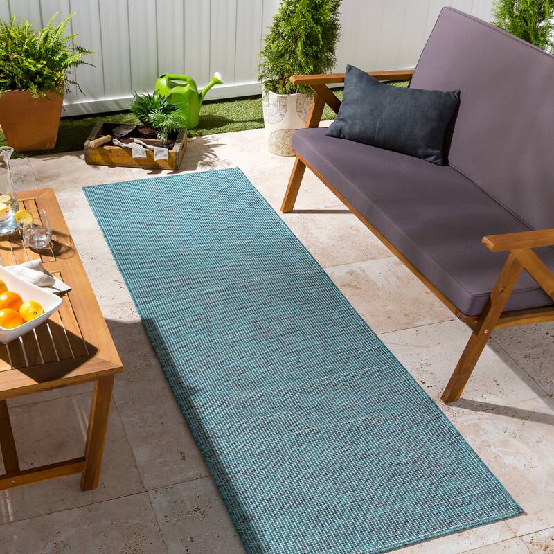 Artistic Weavers Rowena Indoor / Outdoor Heathered Area Rug - 2'6" x 7'3" Runner - Teal/Black