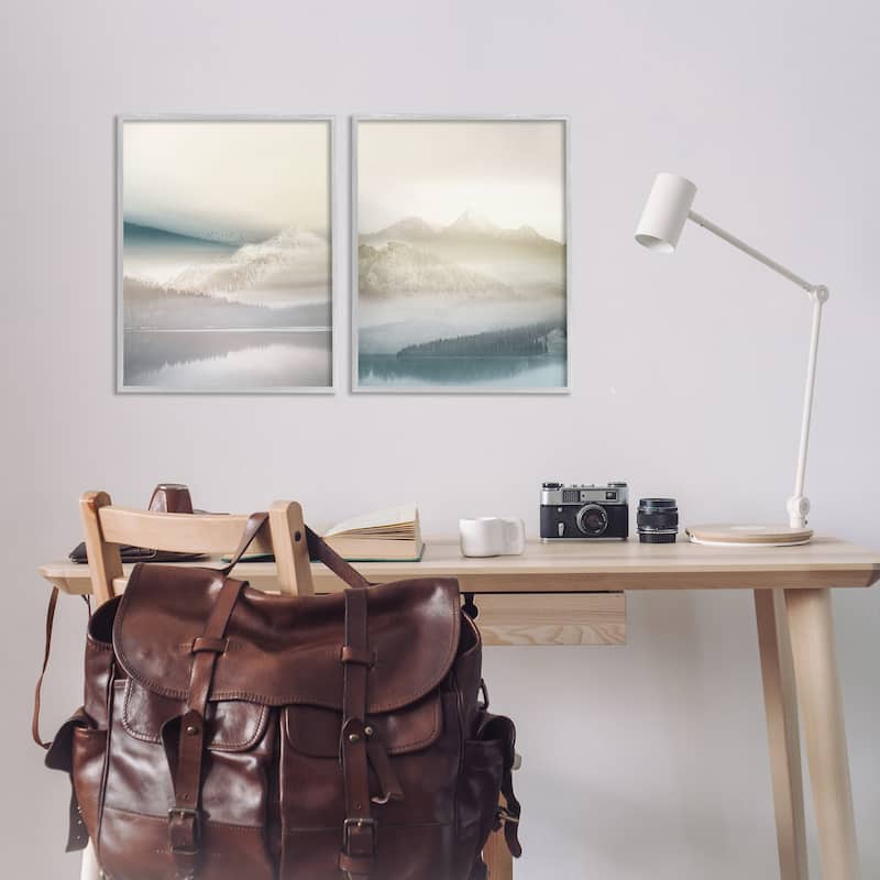 Stupell Mountain Peaks & Neutral Lake Framed Giclee Art Design By Gemma Bardot (Set of 2)