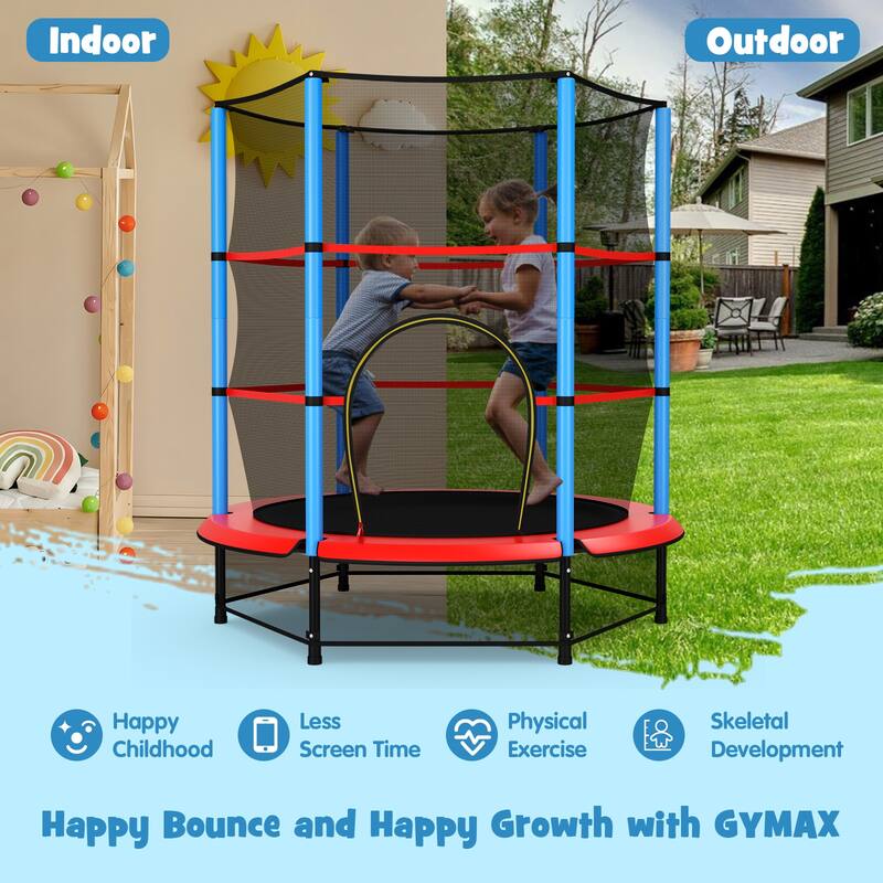 Gymax 55'' Mini Trampoline for Kids w/ Safety Enclosure Net & Seamless
