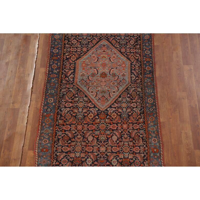 Hand Knotted Oriental 100% Wool Carpet Traditional Geometric Navy Blue & Blues Bidjar Runner Rug - 19' 6'' X 3' 5''
