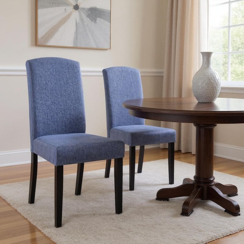 HomeRoots Set of Two Navy Blue And Black Upholstered Polyester Dining Parsons Chairs - 17.00 in. x 39.00 in. x 23.50 in. - Set of 2 - 17.00 in. x 39.00 in.  x 23.50 in. - Navy Blue