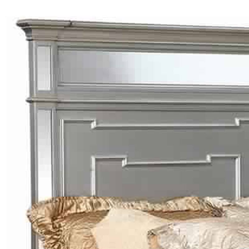 California King Bed with Mirror Paneled Headboard and Footboard, Silver