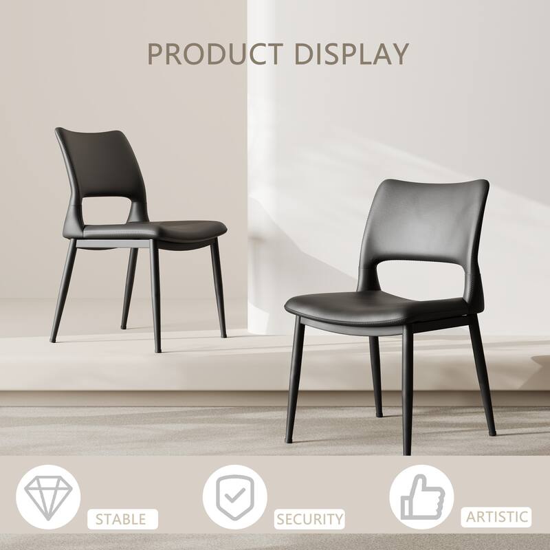 Modern Minimalist Pu Leather Dining Chairs Set Of 2, Comfortable Backrest Design, Metal Leg Support, Suitable For Restaurants