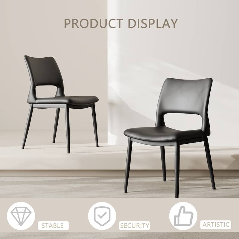 Modern Simple PU 2 Piece Kitchen Dining Chair with Backrest, Gold Metal Legs for Restaurant Kitchen Living Room Office Bedroom