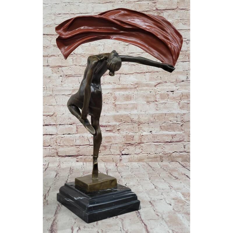 Original Vitaleh Abstract Color Patina Hot Cast Flag Dancer Bronze Sculpture