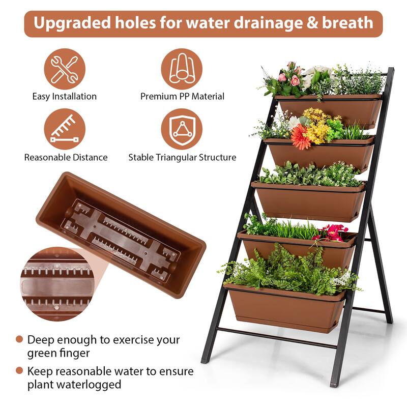 Costway 5-tier Vertical Garden Planter Box Elevated Raised Bed w/5