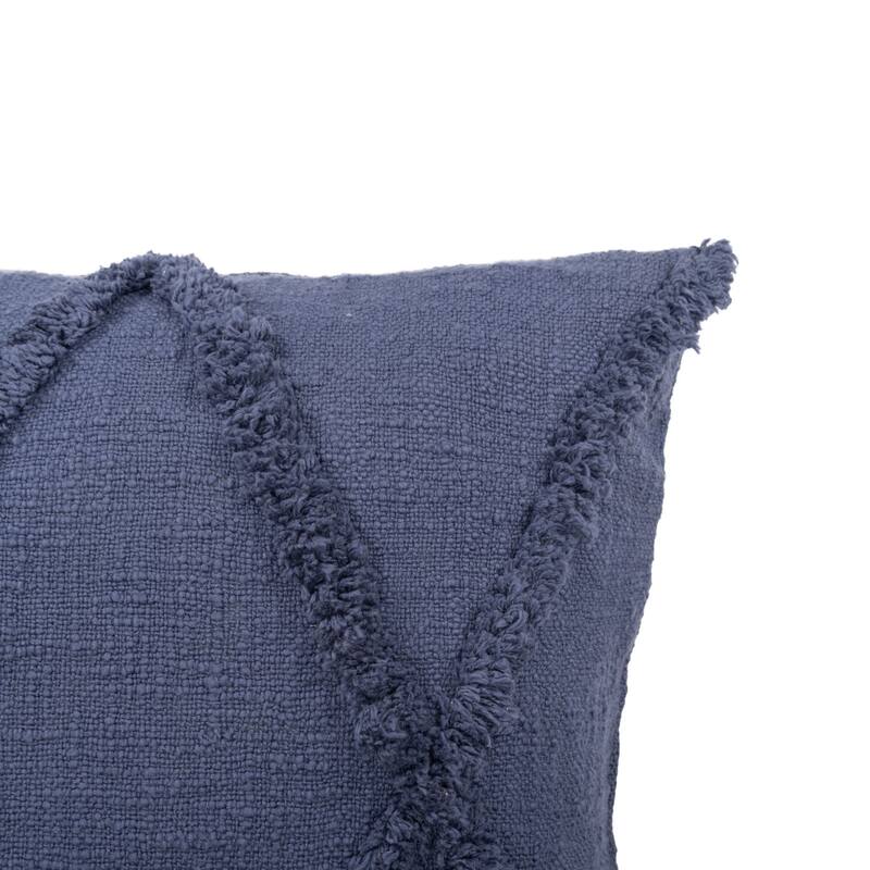 18" Blue Hand Woven Diamond Tufted Square Throw Pillow