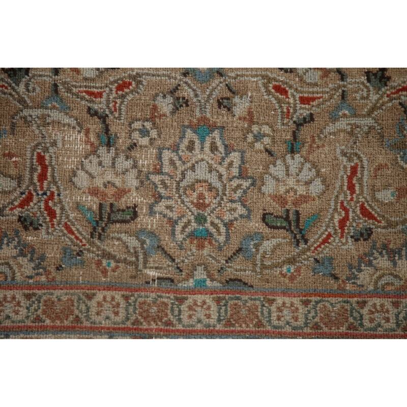 Hand Knotted Oriental 100% Wool Carpet Traditional Floral Beige & Ivories Kashan Area Rug - 12' 8'' X 9' 10''