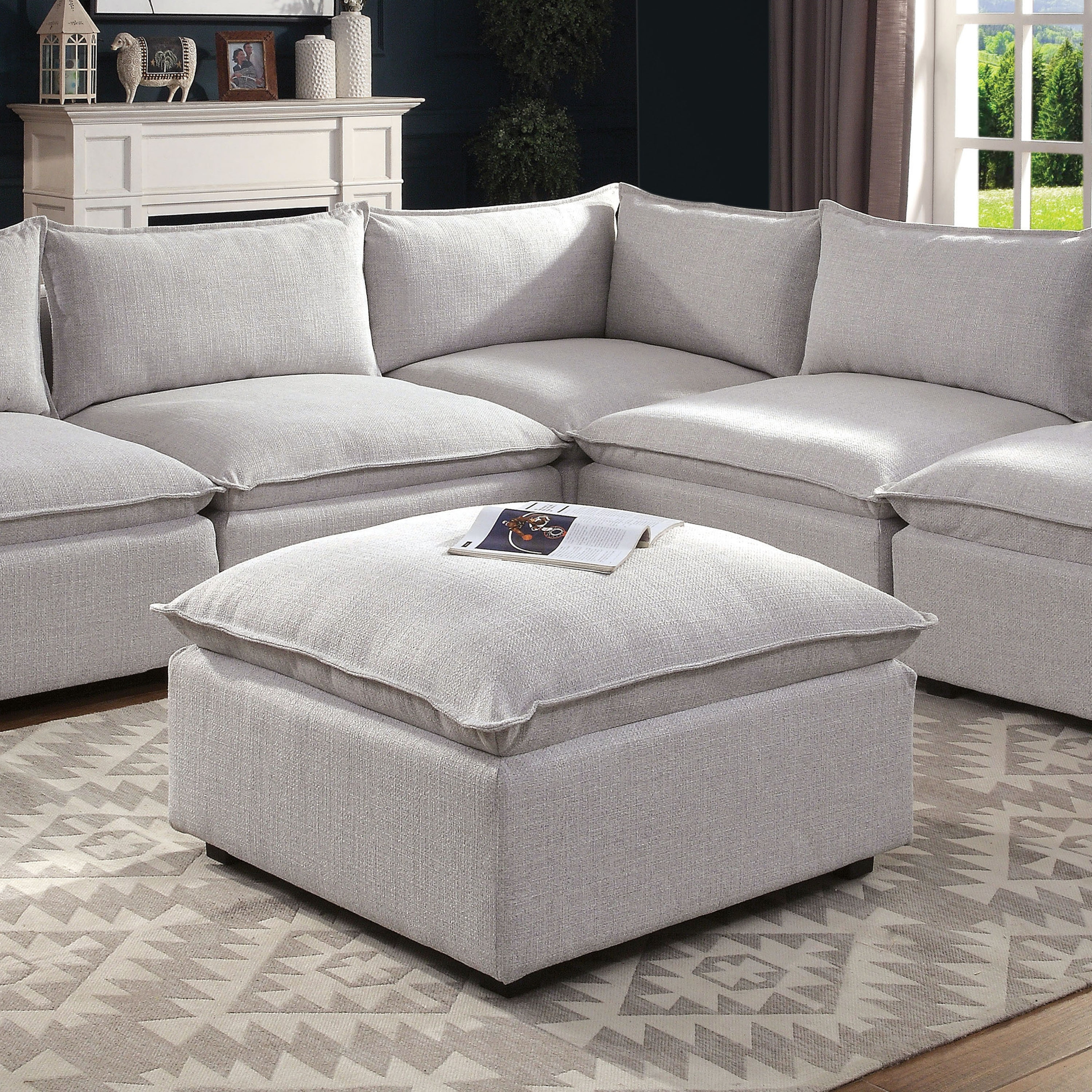 Shop Furniture Of America Joli Contemporary Grey Linen Like Fabric Ottoman Overstock 30978126