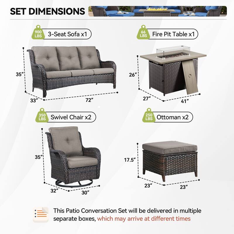 Fire Pit Table with Patio Glider Chairs Sofa Chairs Set