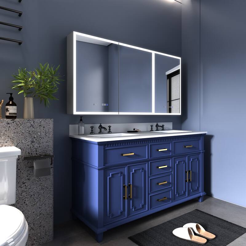 ExBrite 36" x 30" LED Lighted Bathroom Medicine Cabinet with Mirror,Recessed or Surface Mount,Defog